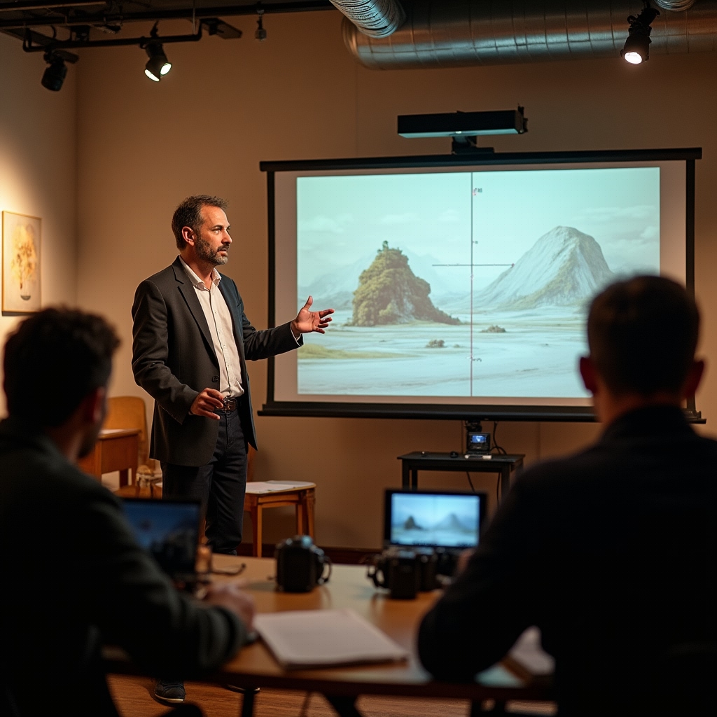 Lezione di composizione fotografica in studio con proiezione di immagini